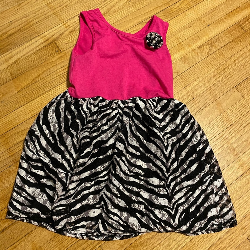Faded Glory Girl size 6 Pink and Zebra Print Dress Sleeveless